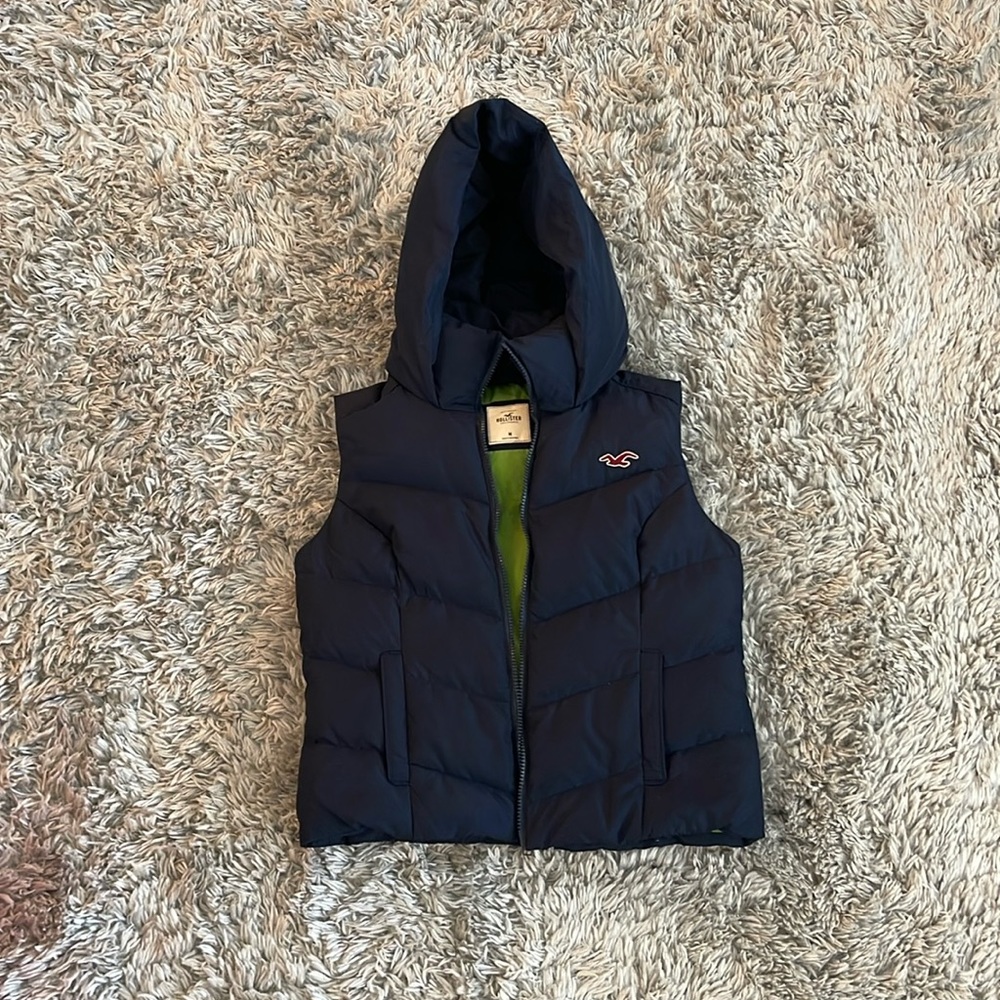 Hollister Hooded Navy Puffer Vest
